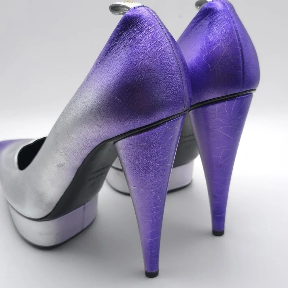 TOM FORD Size EU 39 Ombré‎ Cone Heel Platform Pumps Cone Silver Mauve Women's